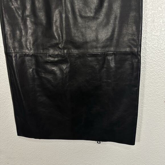 Miu Miu Black Leather Pencil Skirt 38 Blue Trim Italy Genuine Designer Midi Y2K - Picture 4 of 14